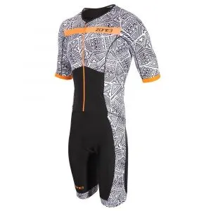 Mens Activate+ Kona Speed Short Sleeve Full Zip Tri Suit Black/White/Neon Orange